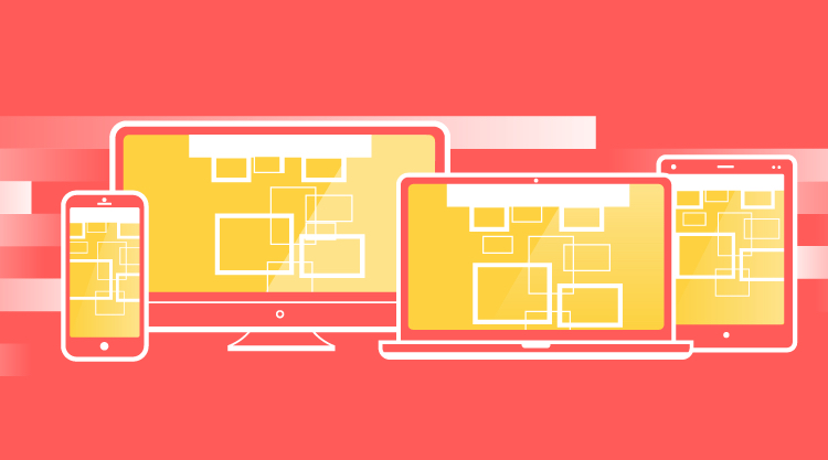 Red background with icons of various devices