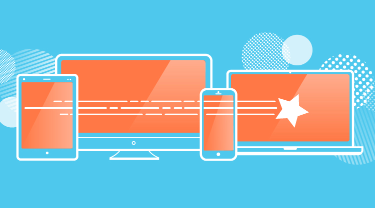 Blue background with variety of devices