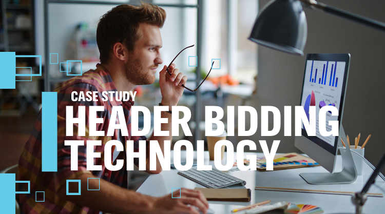 Man at work on a laptop, with the text 