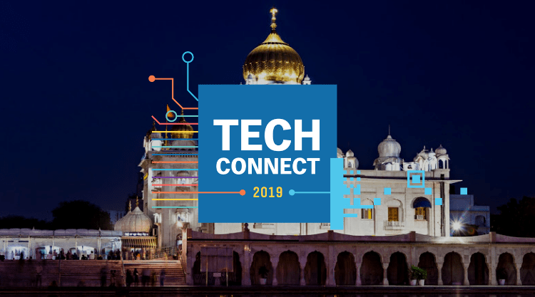 Large building at night with the text 