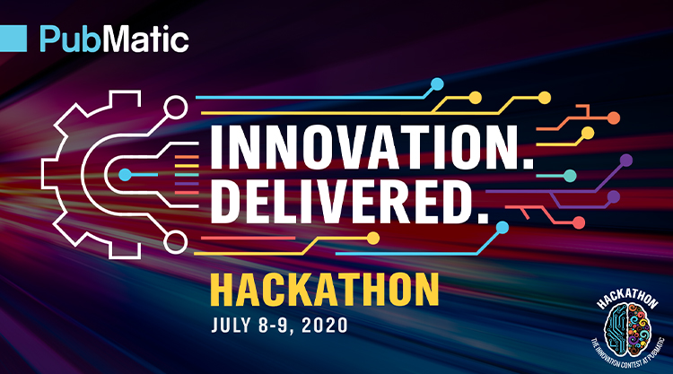 A graphic of smeared lights and the text "Innovation. Delivered. Hackathon July 8-9, 2020" over it with the PubMatic logo in the top left corner