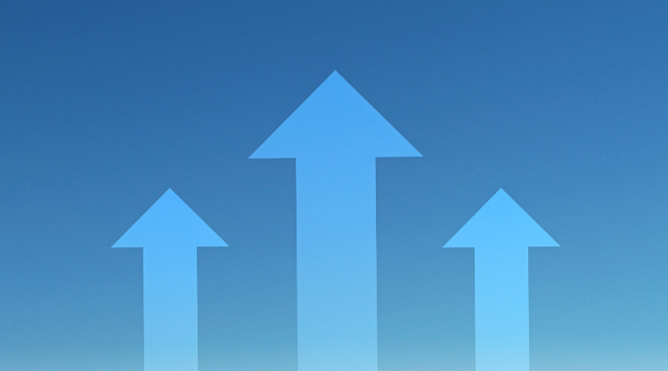 Three light blue arrows pointed upwards with a blue gradient in the background