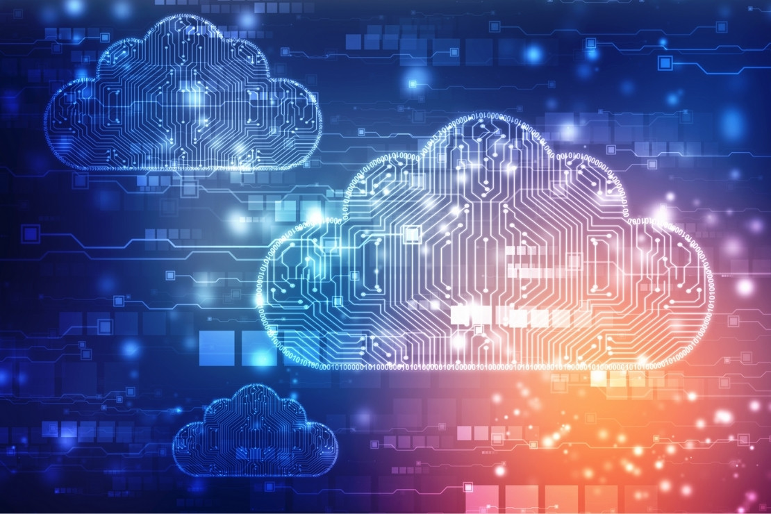 Abstract cloud with circuit board of technology in the background