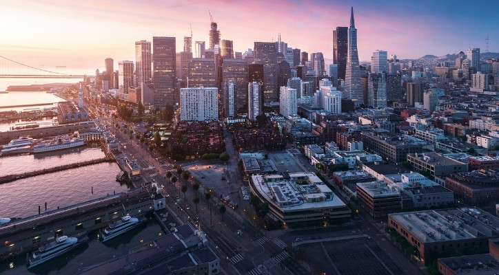 Overhead shoot of Silicon Valley as the sun sets.